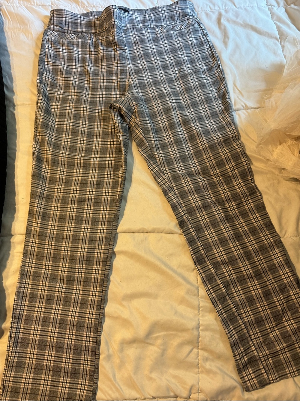 Kim Rogers Gray Plaid Womens  Stretch Pants